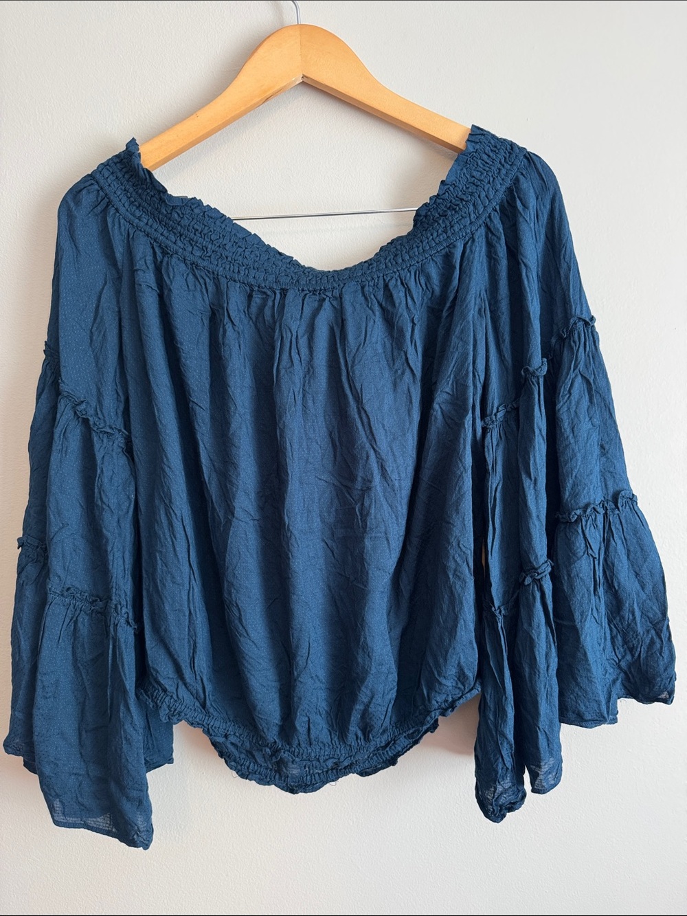 Free people free spirit blue off the shoulder top boho large - Picture 7 of 7